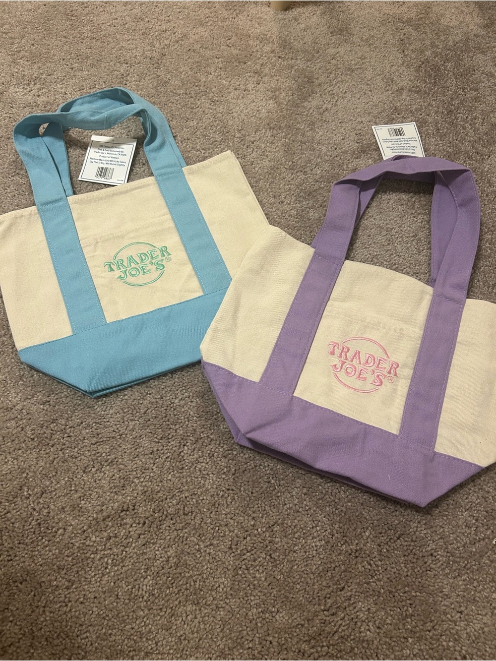 Brand Nee-Trader Joe's Mini Pastel Canvas Tote Bag - Lavender andLight Blue